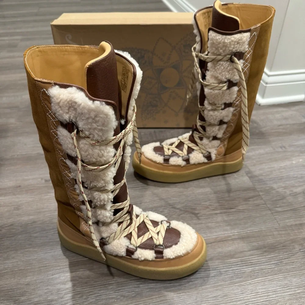 Free People Wilder Mukluk Vintage Tan Lace Up Suede Leather Talk Boots